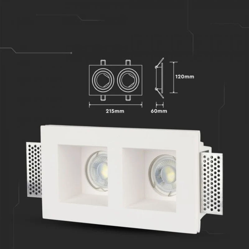 Support Spot Double GU10 LED Carré Blanc 215x118mm