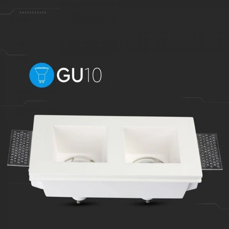 Support Spot Double GU10 LED Carré Blanc 215x118mm