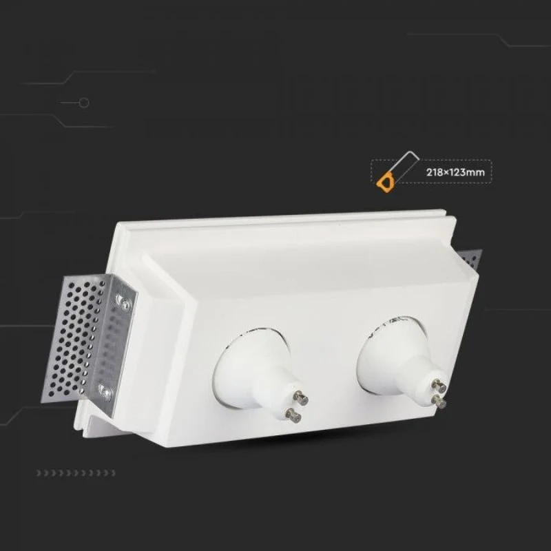 Support Spot Double GU10 LED Carré Blanc 215x118mm