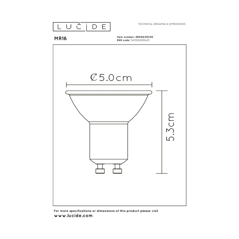 Lucide LED Bulb GU10 MR16 Black - 320lm 2200K to 3000K - Dim to warm