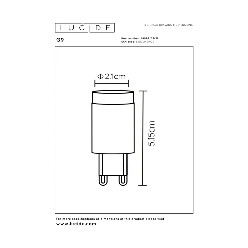 Lucide LED Bulb G9 Capsule - 260lm 2700K - Dimmable