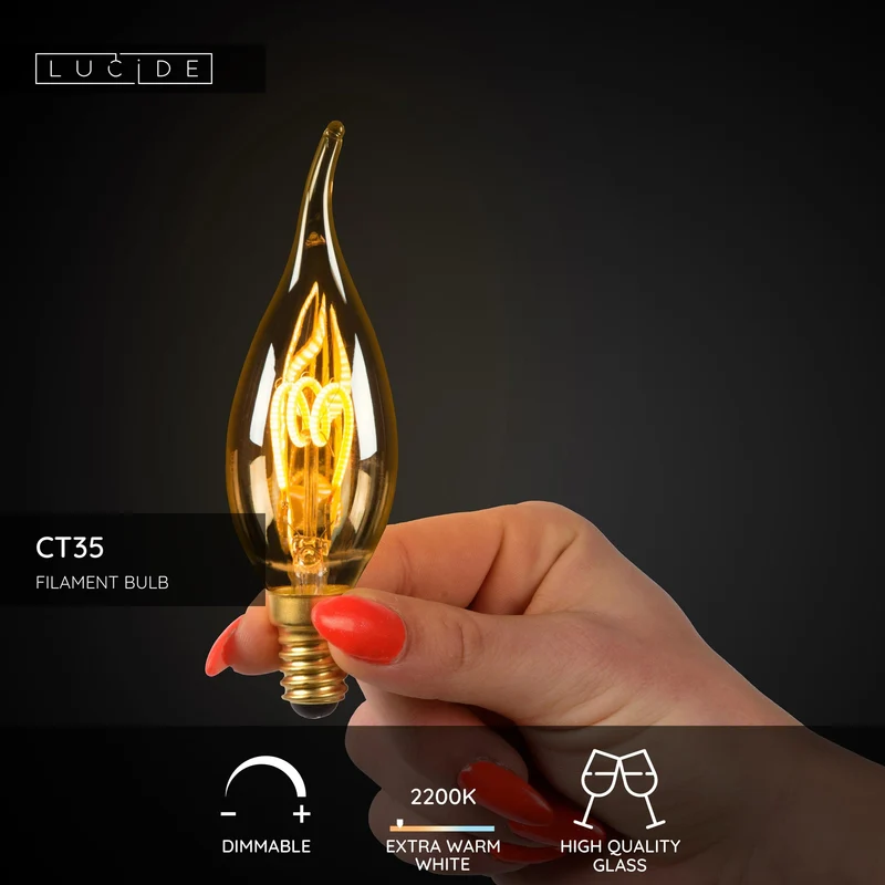 Lucide LED Filament Bulb E14 CT35 Amber - 190lm 2200K - 3-Step Dim