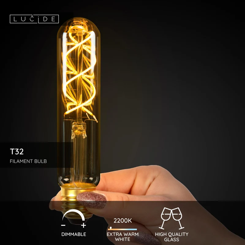 Lucide LED Filament Bulb E27 T32 Amber 15 cm - 410lm 2200K - 3-Step Dim