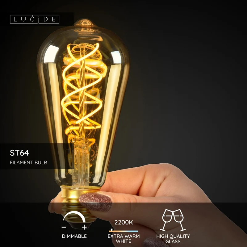 Lucide LED Filament Bulb E27 ST64 Amber Twilight Sensor - 300lm 2200K - Not Dimmable