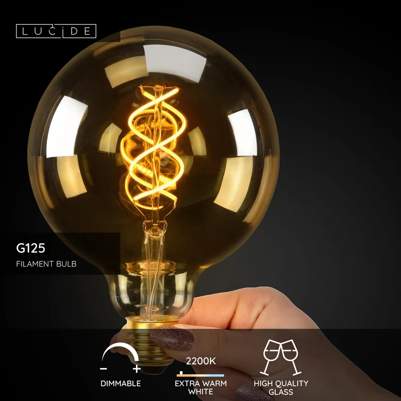 Lucide LED Filament Bulb E27 G125 Clear - 1300lm 2700K - Dimmable