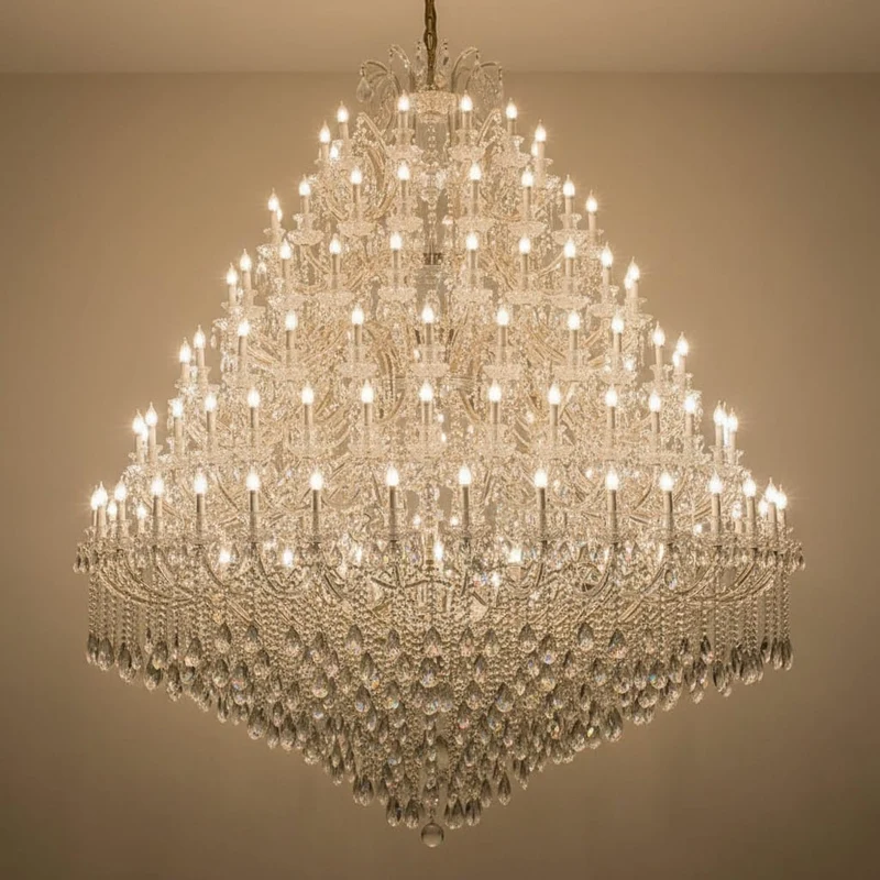 Lustre vintage géant en verre et cristal D260