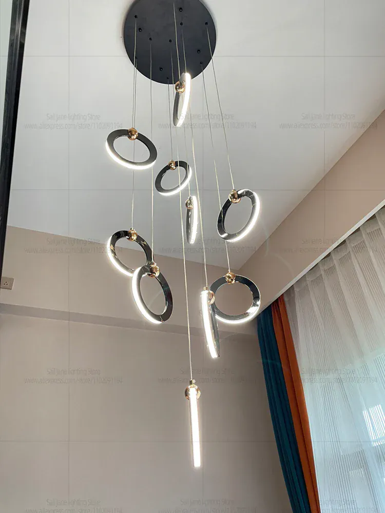Lustre suspensions en anneaux noirs LED