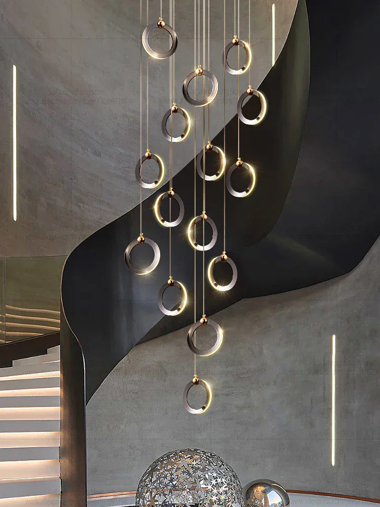 Lustre suspensions en anneaux noirs LED
