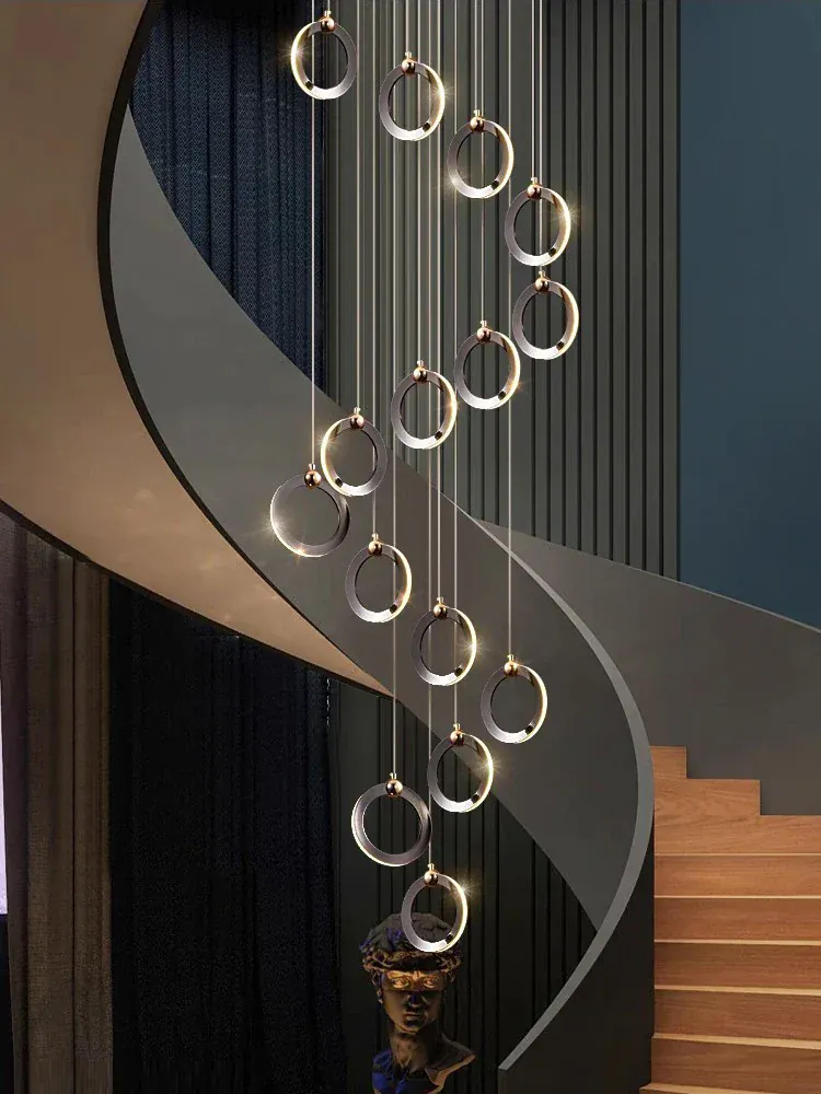 Lustre suspensions en anneaux noirs LED