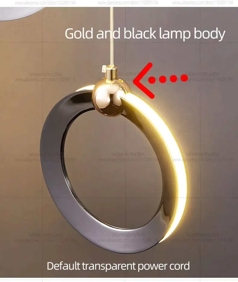 Lustre suspensions en anneaux noirs LED