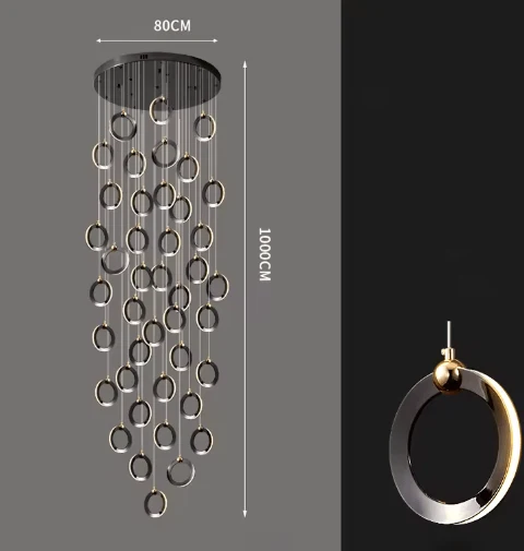 Lustre suspensions en anneaux noirs LED