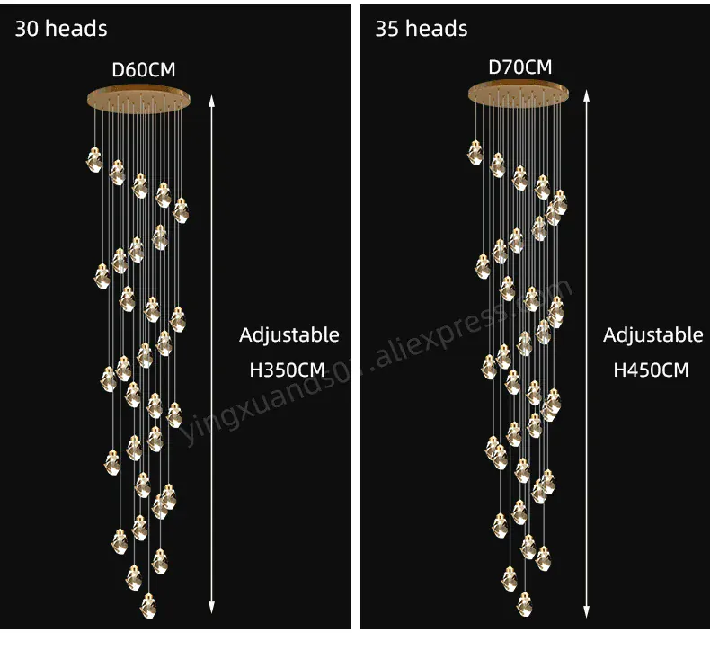 Suspensions multiples pour escalier en goutte de verre