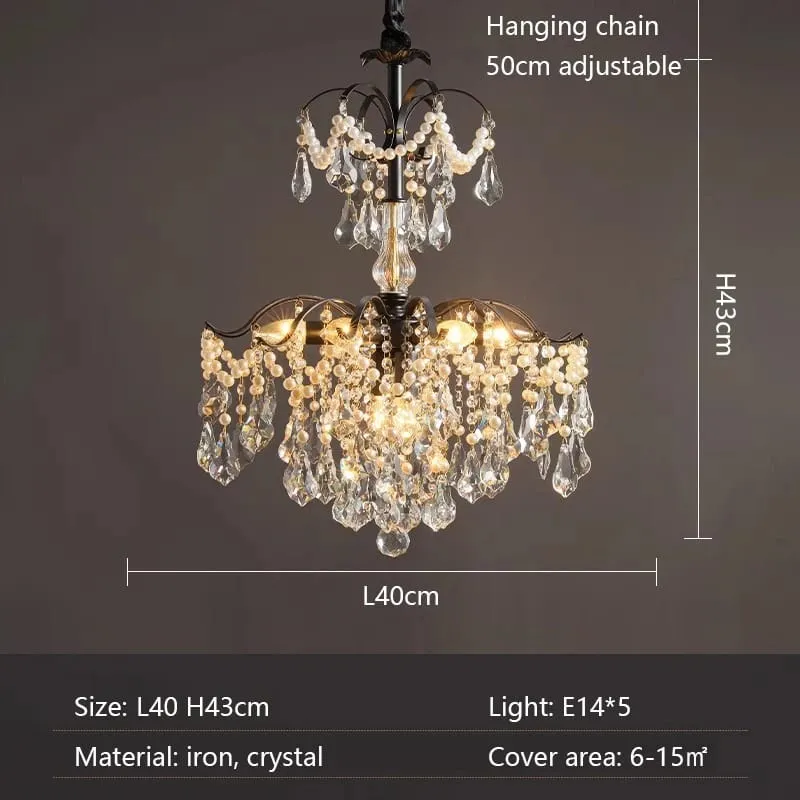 Lustre noir et pampilles en cristal