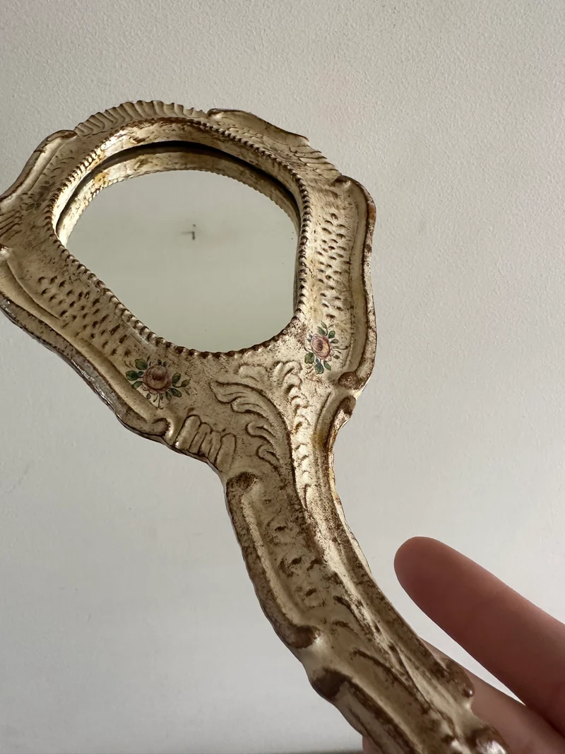 Miroir à main florentin crème décorations florales