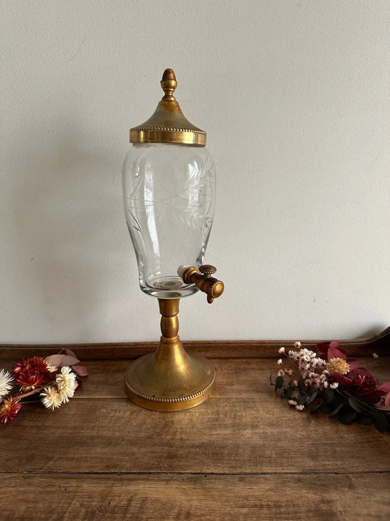 Fontaine à absinthe en cristal gravé et métal doré