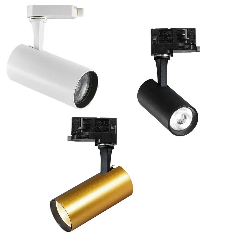 Spot sur rail 3 allumages FOX 8W 3000K blanc, noir ou laiton
