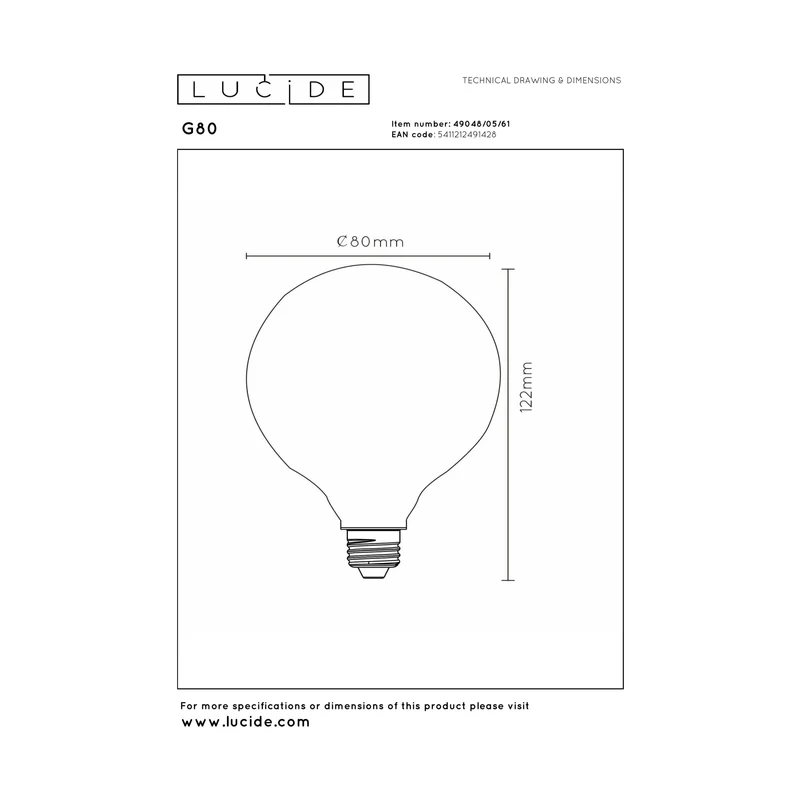 Lucide LED Filament Bulb E27 G80 Clear - 1300lm 2700K - Dimmable