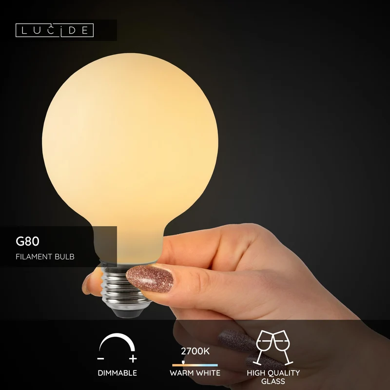 Lucide LED Filament Bulb E27 G80 Opal - 1080lm 2700K - 3-Step Dim