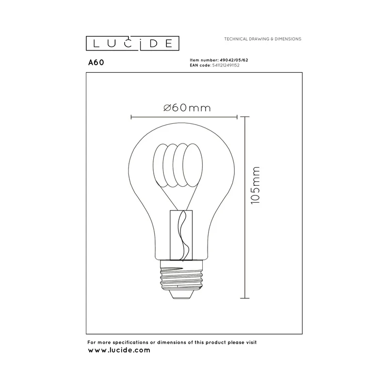 Lucide LED Filament Bulb E27 A60 Clear - 1300lm 2700K - Dimmable