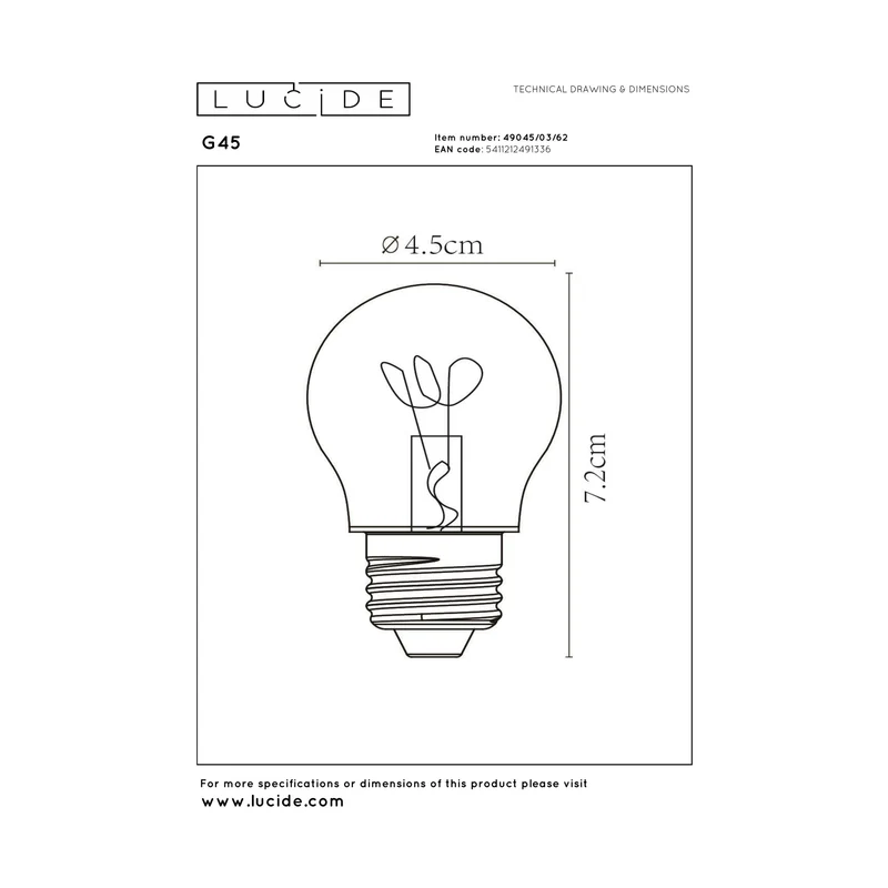 Lucide LED Filament Bulb E27 G45 Clear - 400lm 2700K - Dimmable