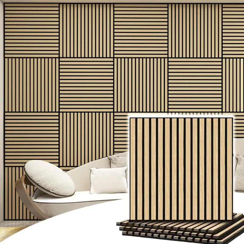 Lot de 2 Panneaux Acoustiques Muraux Bois 60x60x2,2cm - Finition Chêne Blanc - Fond Noir