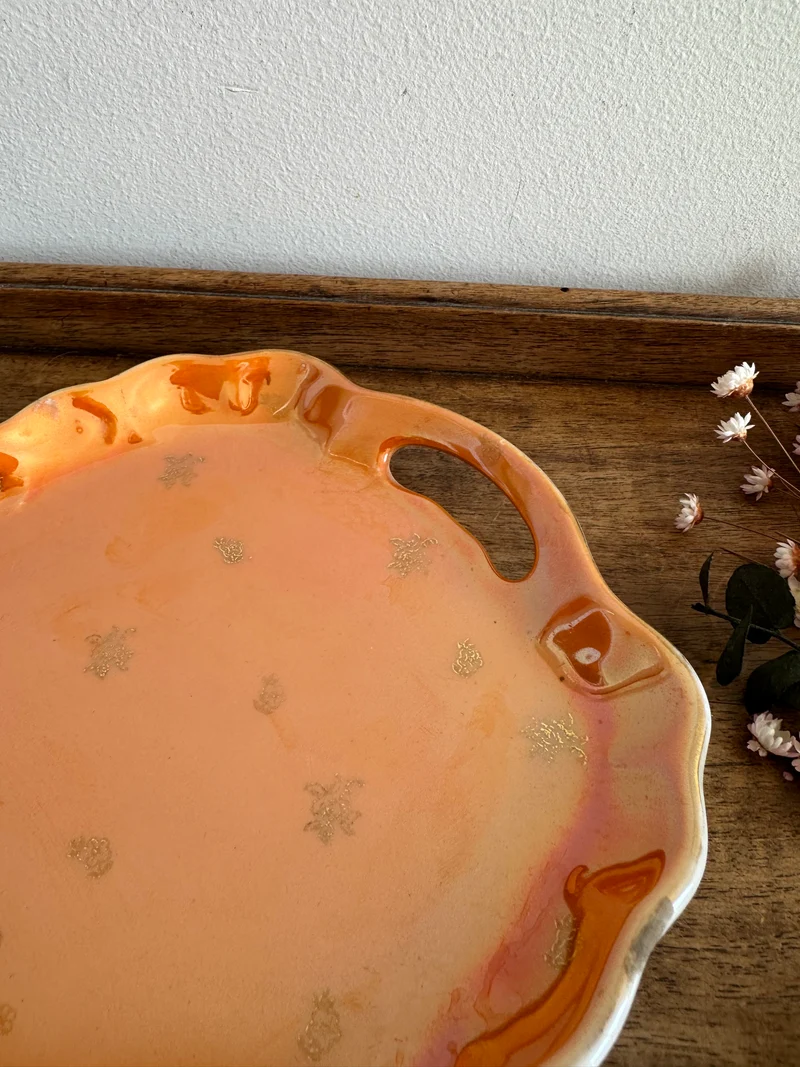 Plats de service en porcelaine de Tchécoslovaquie orange irisé