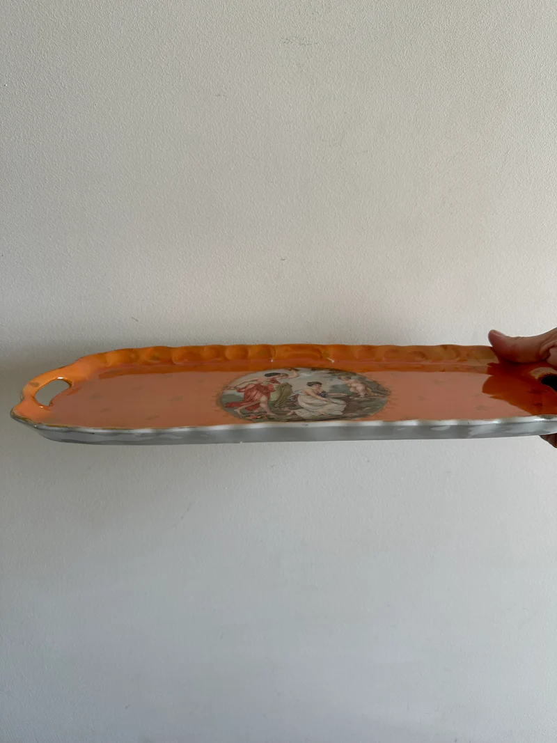 Plats de service en porcelaine de Tchécoslovaquie orange irisé