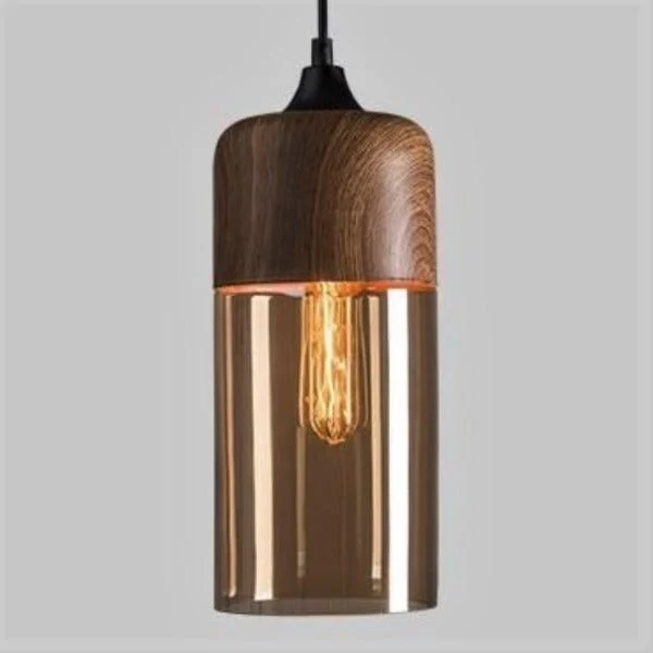 Suspension Industrielle Bois Et Verre