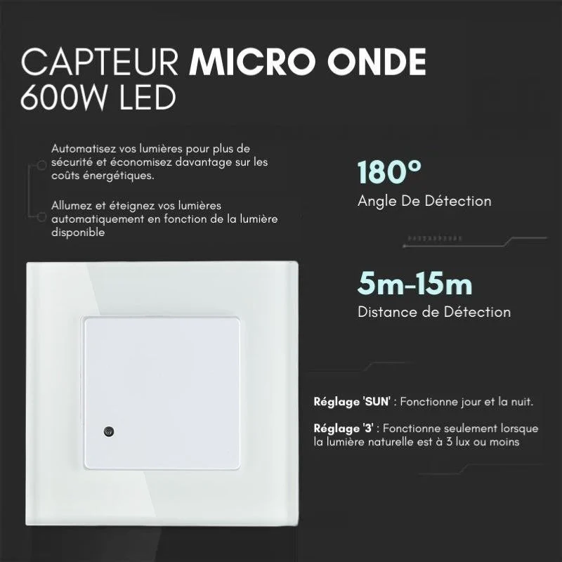 Détecteur de Mouvement Encastrable Micro Ondes Blanc