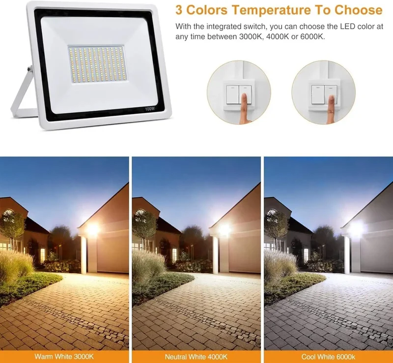 Hella Bright Heavy Duty Led Flood Lights For Outdoor Security Lighting Ip65 Waterproof Spotlights With Three Color Settings Simple Hook Up For Backyards Driveways Fences And Barns