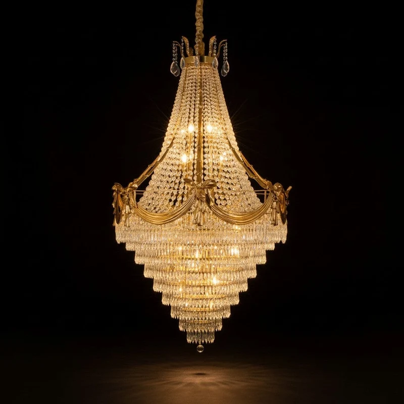 Lustre chandelier cristal et finition laiton