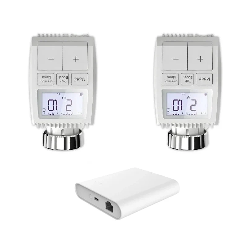 Kit 2 Têtes Thermostatiques Connectées Écran LCD + Passerelle Zigbee Ethernet