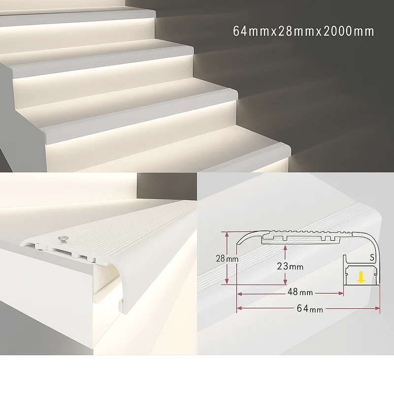 Nez de Marche Alu 2M Blanc pour Ruban LED 10mm