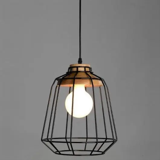 Suspension Industrielle Noire Et Bois