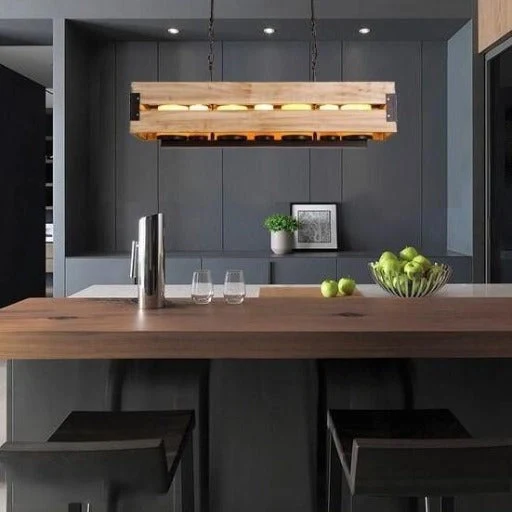 Suspension Industrielle Noire Et Bois 94 cm