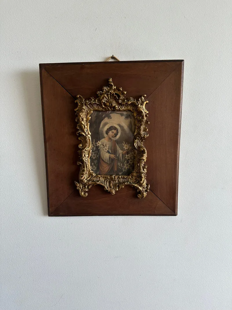 Cadre Napoléon III en bois avec décoration ornée dorée