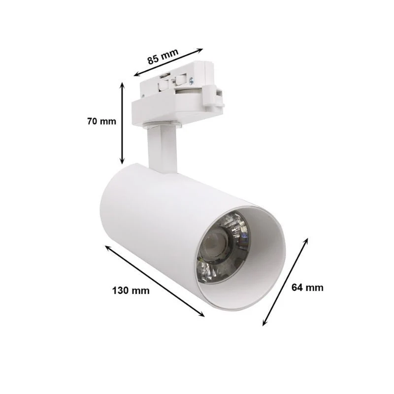 Spot LED sur Rail Monophasé CCT 20W 60° Blanc - 3000K/4000K/6500K - Pack de 20