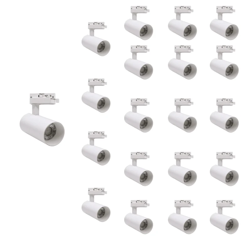 Spot LED sur Rail Monophasé CCT 20W 60° Blanc - 3000K/4000K/6500K - Pack de 20