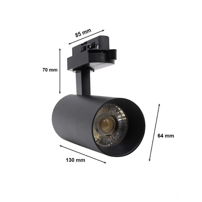 Spot LED sur Rail Monophasé CCT 20W 60° Noir - 3000K/4000K/6500K - Pack de 20