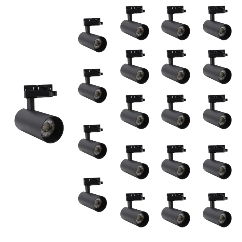 Spot LED sur Rail Monophasé CCT 20W 60° Noir - 3000K/4000K/6500K - Pack de 20