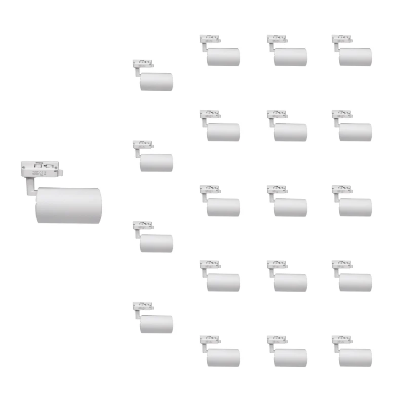Spot LED sur Rail Monophasé CCT 30W 60° Blanc - 3000K/4000K/6500K - Pack de 20