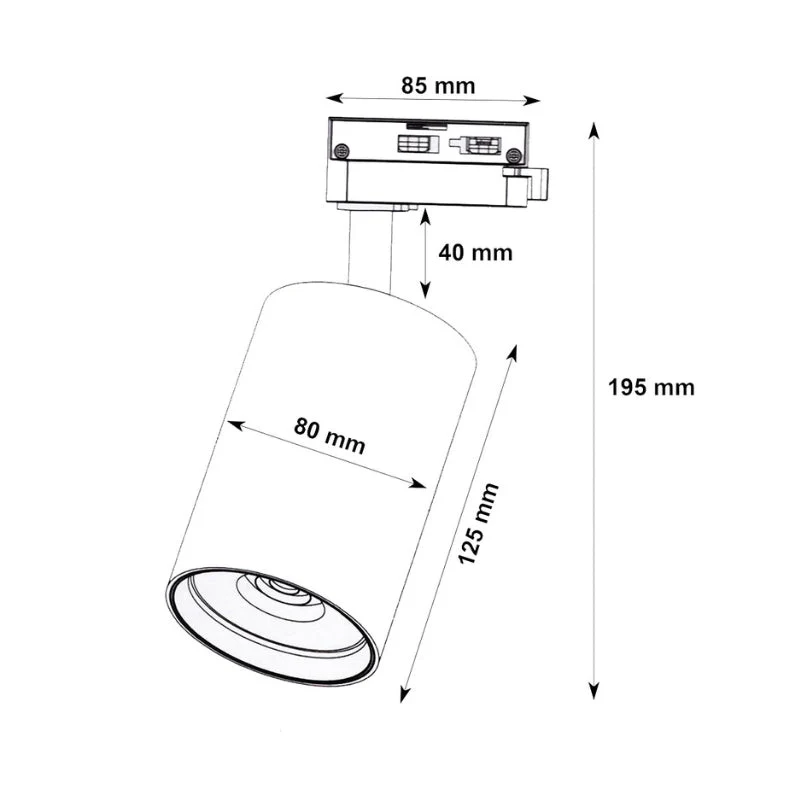 Spot LED sur Rail Monophasé CCT 30W 60° Blanc - 3000K/4000K/6500K - Pack de 20
