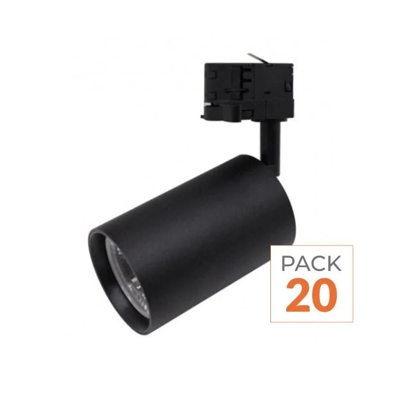 Spot LED sur Rail Triphasé CCT 30W 60° Noir - 3000K/4000K/6500K - Pack de 20