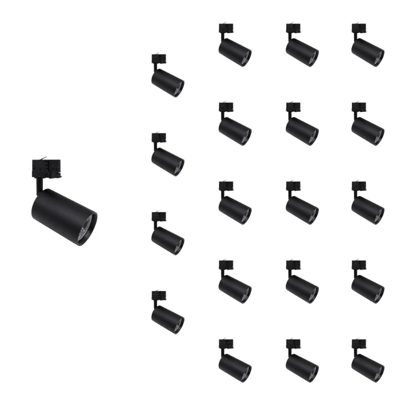 Spot LED sur Rail Triphasé CCT 30W 60° Noir - 3000K/4000K/6500K - Pack de 20