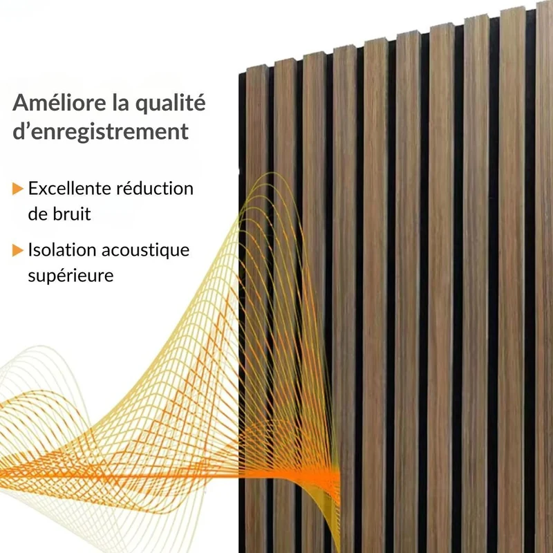 Lot de 8 Panneaux Acoustiques Muraux - Tasseaux Finition Chêne Blanc - Fond Noir - 240x60x2,2cm