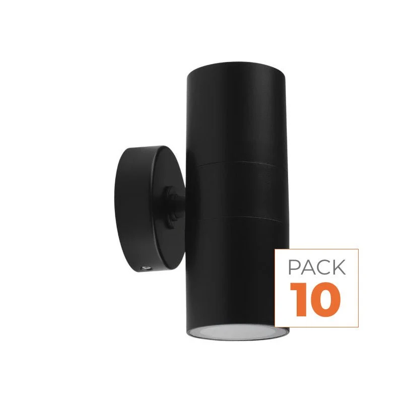 Applique Murale Noire IP65 Double Faisceau GU10 - Pack de 10