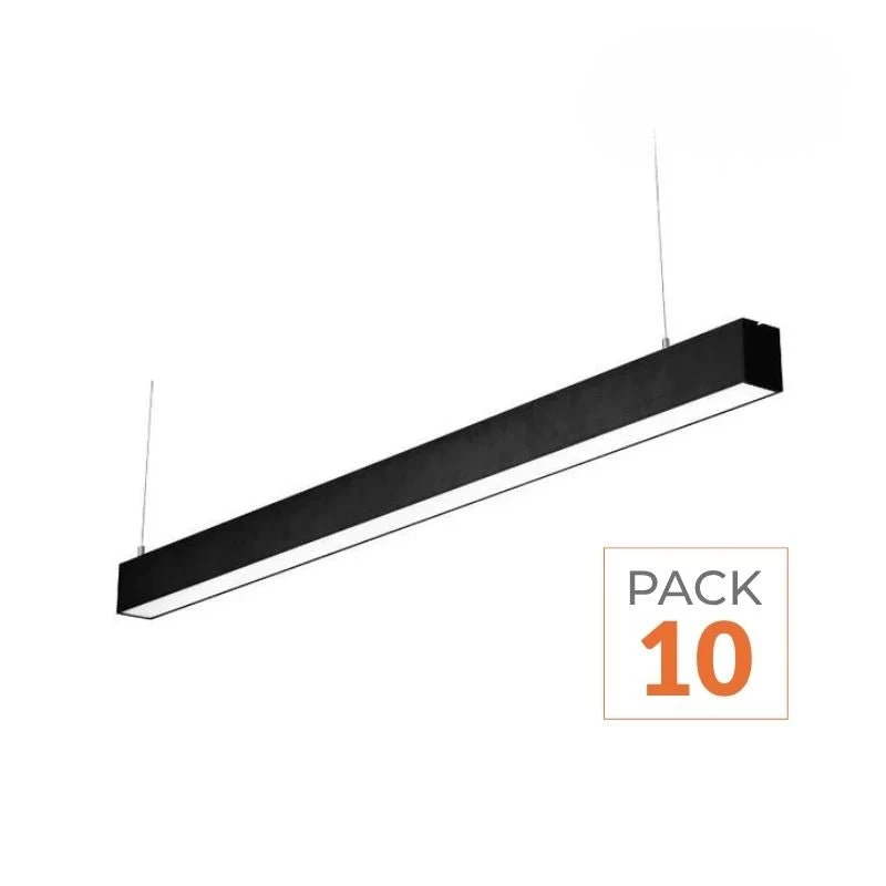 Réglette Suspendue 120 cm Noire 48W CCT - 3000K/4000K/6000K - Pack de 10