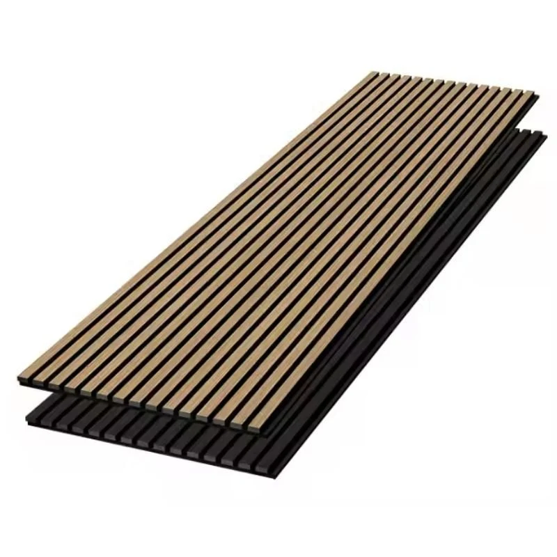Lot de 4 Panneaux Acoustiques Muraux - Tasseaux Finition Noyer - Fond Noir - 240x60x2,2cm