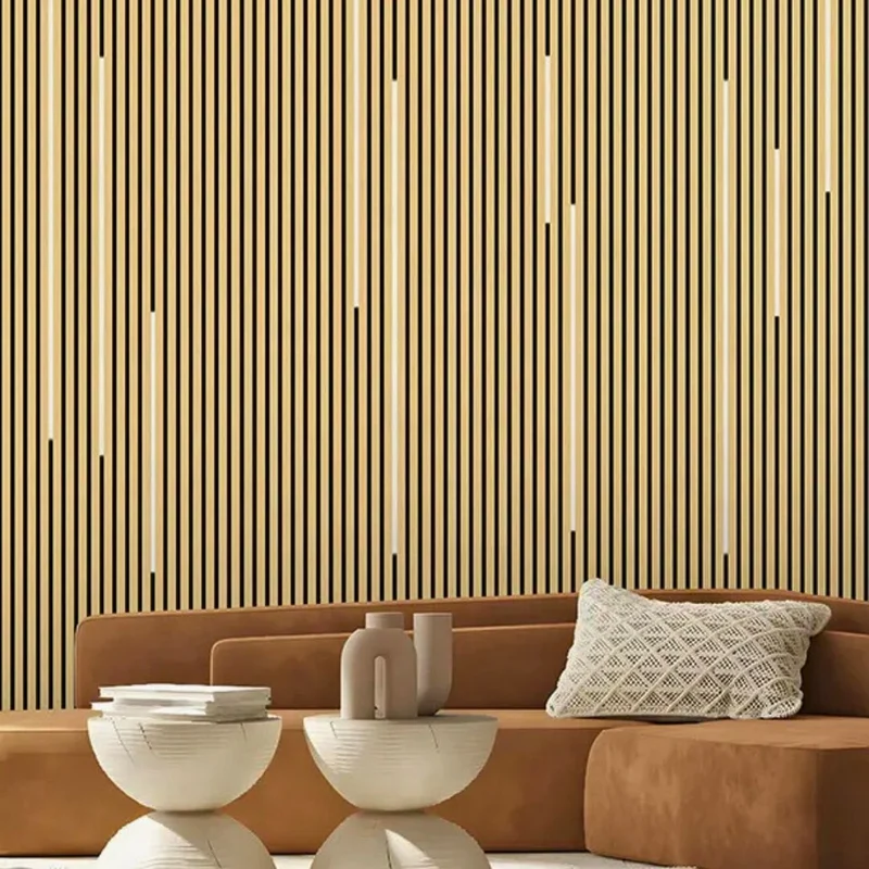 Lot de 4 Panneaux Acoustiques Muraux - Tasseaux Finition Chêne Blanc - Fond Noir - 240x60x2,2cm