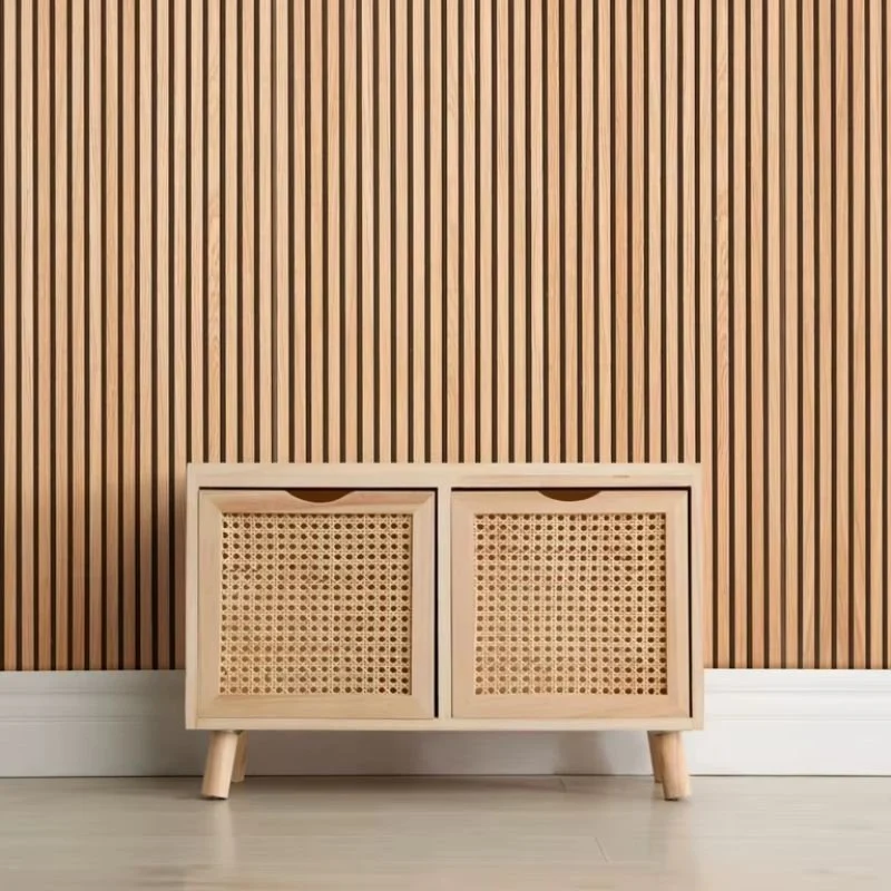 Lot de 4 Panneaux Acoustiques Muraux - Tasseaux Finition Chêne Blanc - Fond Noir - 240x60x2,2cm